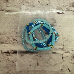 Set of Five Beaded Stretch Elastic Bracelets